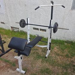 Adjustable bench and bar with weigjts