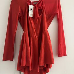 NWT iEFiEL Red long-sleeve Lyrical Dance Dress Sz M