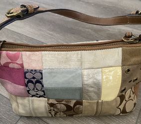 COACH VINTAGE y2k PATCHWORK SIGNATURE SUFFLETTE LEATHER HANDBAG No