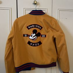 Forever 21 x Disney Mickey Mouse Bomber Jacket Women's Medium Dark Yellow Varsity