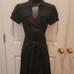BCBGirls Women's Knee-Length Black Lace Faux Wrap Dress, Size XS, Short Sleeve