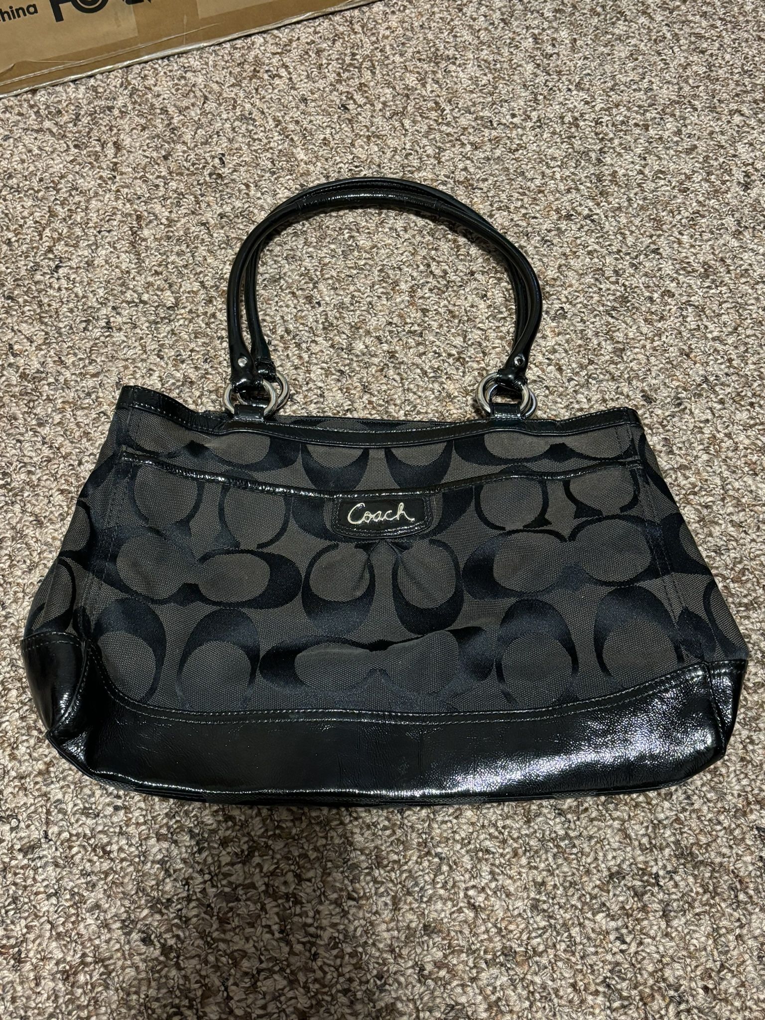 Coach Signature Logo Shoulder Bag ~ Black, silver Hardware