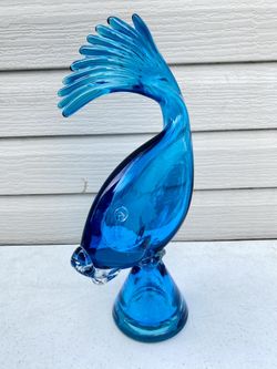 Vintage Mid Century Blue Glass Fish Sculpture