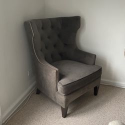 Grey Studded Wingback Chair