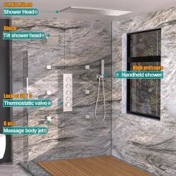 HOMEDEC Full Body Shower System with Dual Shower Heads, 6pcs Body Jets with 15.7x31.5" Rainfall and 6" Showerheads, Brushed Nickel