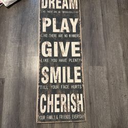 Rustic “Dream Play Give Smile Cherish” Wall Decor Sign