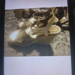 Rose Gold Cross Band High Wedge Sandles Size 5