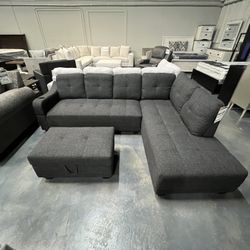 Gray Sectional w/ cup holder
