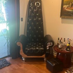 Throne Chair Tufted Leather Mirror Accent