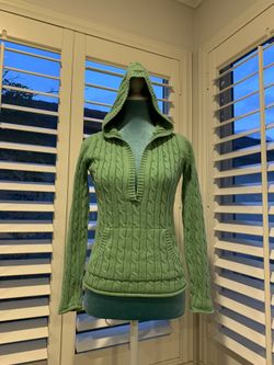 Green/ Turquoise Cotton Hoodie Sweater - Small / Xs