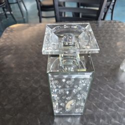 Glass Candle Holder With Diamond Style Inlay