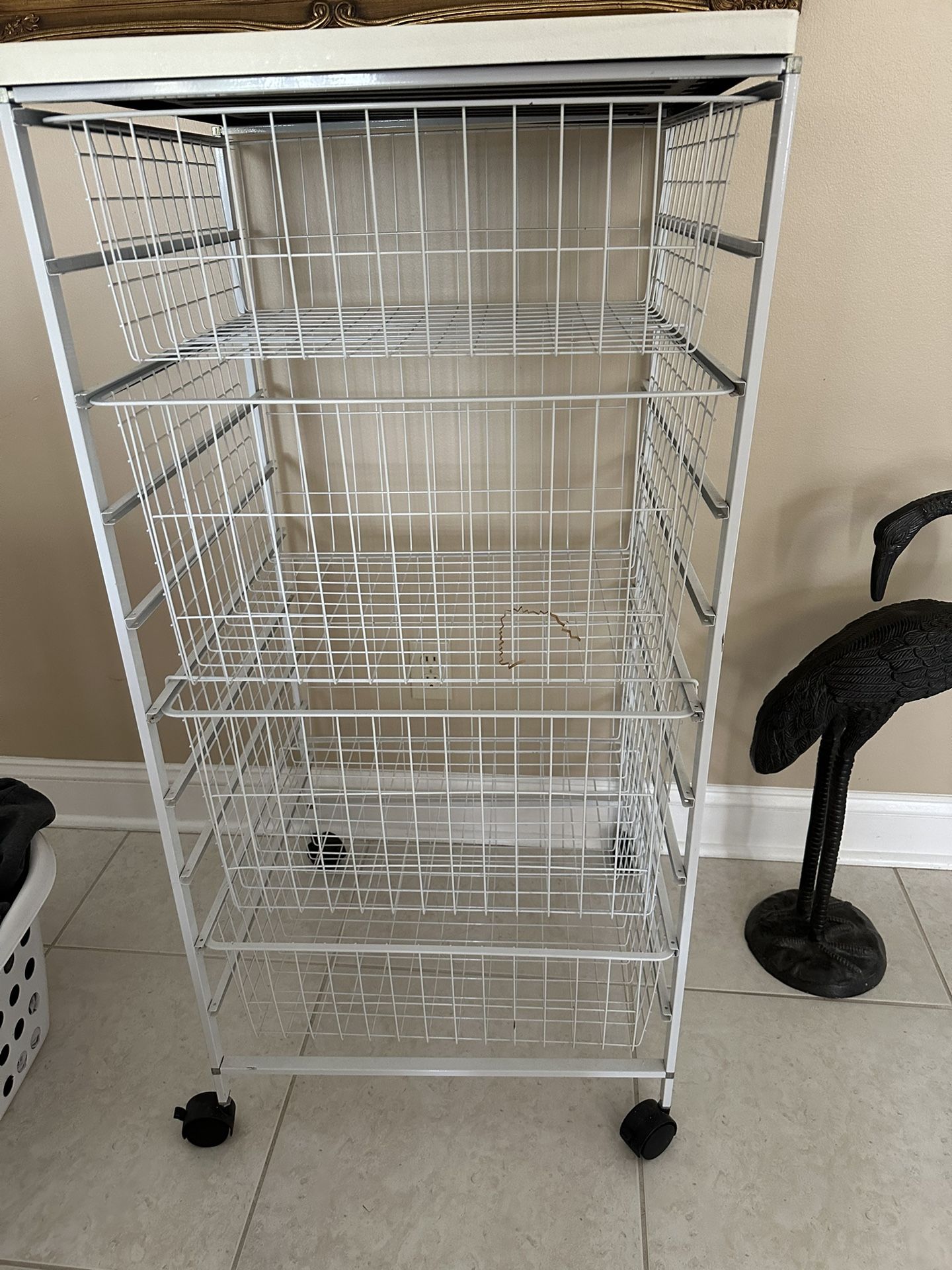 Rolling 4 Wire Basket Shelf With Top 