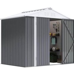 8 ft. W x 6 ft. D Outdoor Storage Metal Shed Utility Patio Shed for Garden and Backyard 48 sq. ft. in Gray