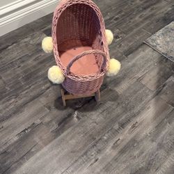 Pink Rattan Stroller 