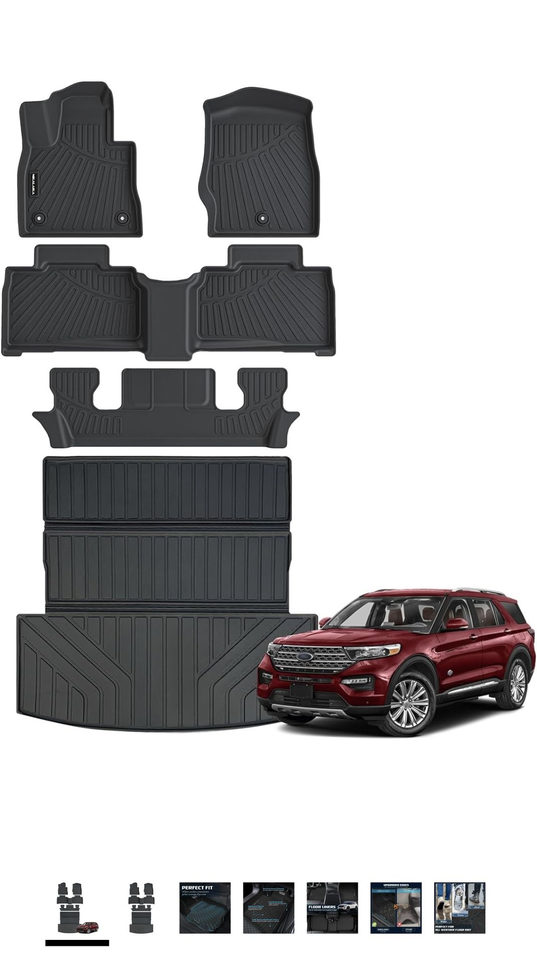 NEW Floor Mats & Cargo Liner with Backrest Mat for 2020-2024 Ford Explorer 6 Passenger All Weather Protection TPE Rubber Full Set Floor Liners Trunk M