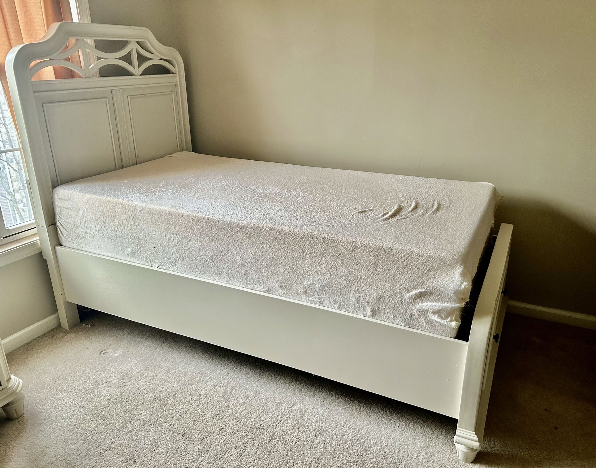 White Twin Bed Frame with Mattress