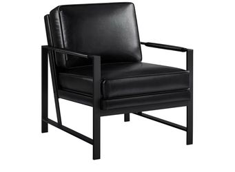 PU Leather Armchair, Retro Leisure Accent Chair with Extra Soft Padded and Cushion, Modern Reading Arm Chair with Black Metal Frame for Living Room/Of