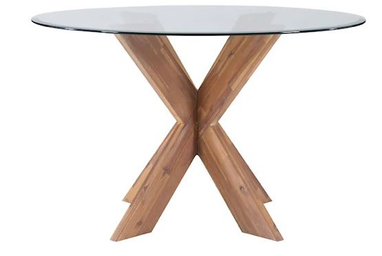 Powell® Adler Glass Top X-Base Dining Table with Natural Base