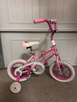 Huffy Girls Pink Bike with Training Wheels & Helmet