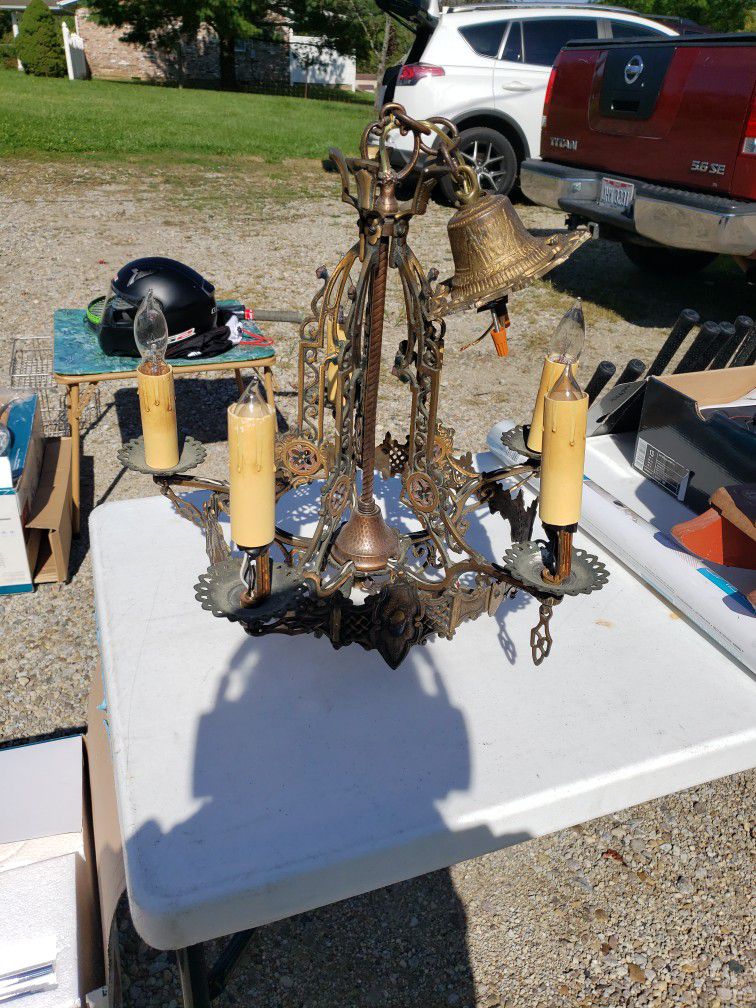 Antique Brass Chandelier. Very Neat! Old! In Awesome Shape