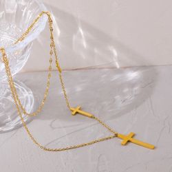 N107- Cross Layered Pendant Necklace Charm