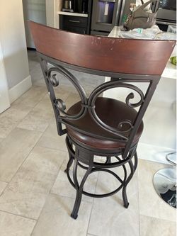 Metal and Wood Bar Stool with leather seat
