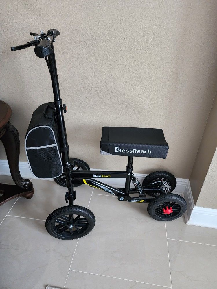 All Terrain Steerable Knee Scooter Crutch Alternative，Deluxe Medical Scooter Double Handbrake,for Adults Injured Ankle & Foot Recovery Scooter in Blue