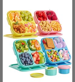 Colorful plastic 4 Compartment Snack Containers Set with condiment dip container