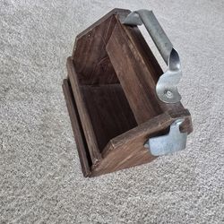 Vintage wooden caddy with bottle opener.