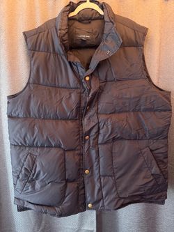 Lands’ End Men’s Puffer Vest Large 42-44 Navy Blue Quilted Snap Front