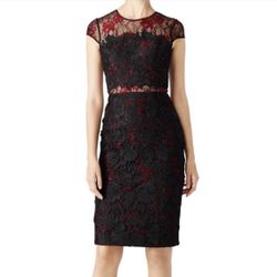 Monique Lhuillier Burgundy Black Lace Dress - Size 4