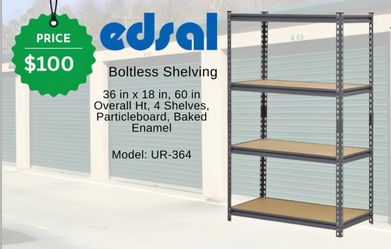 (1) Edsal Boltless Shelving 36 in x 18 in x 60 in Overall Ht, 4-Tier Shelves Model UR-364