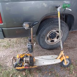 Gas.
Bike and scooter.
Scooter does run bike, did run.When was part