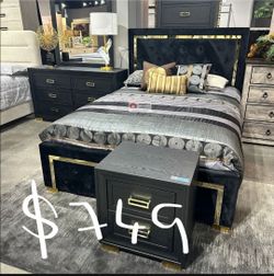 4pc Queen Bedroom Set (Queen Bed Frame, dresser,mirror and nightstand)