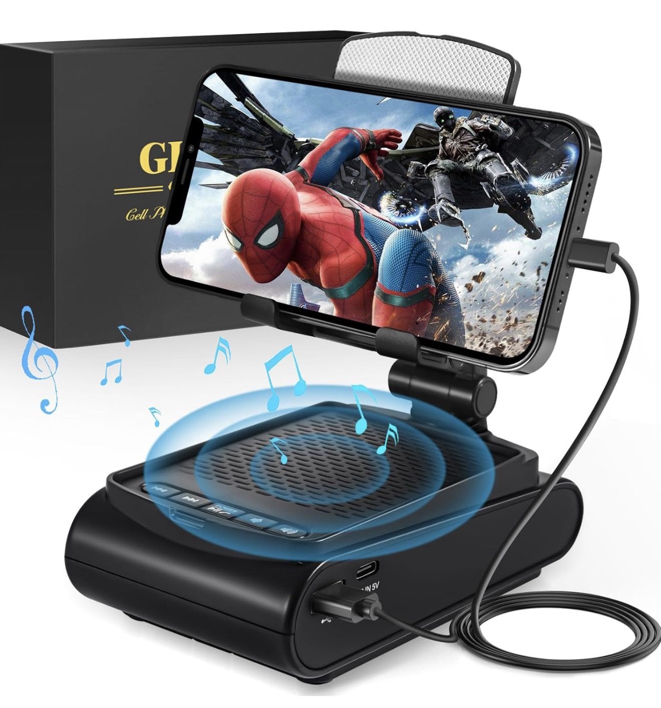 Phone Stand with Wireless and Bluetooth Speaker