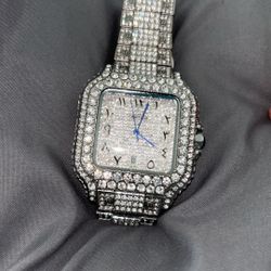 Bussdown Moistanite Cartier Watch Santos