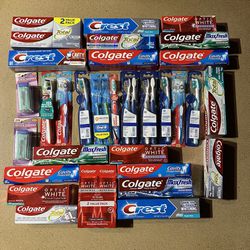 Lot Of Toothpaste And Toothbrushes