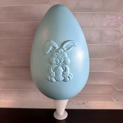1998 vintage Grand Venture Blow Mold Easter Egg large 14" with Embossed Bunny Rabbit Decor blue  