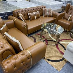 New Leather Living Room Sofa Set 3pc - Delivery And Financing Available 