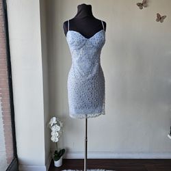 NWT  Light Blue sequin- beaded curve-hugging shape dress that's finished with a ruched band at the open back/ Plus size / SIZE 17-18