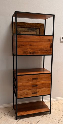 Knox Black Trim and Walnut Tall Storage Bookcase