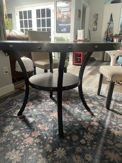 Round Dining Table and Upholstered Chairs Set