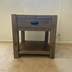 Rustic Wood Nightstand End Table w Drawer & Shelf