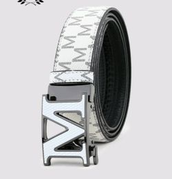White Monogram Belt with Metal Buckle
