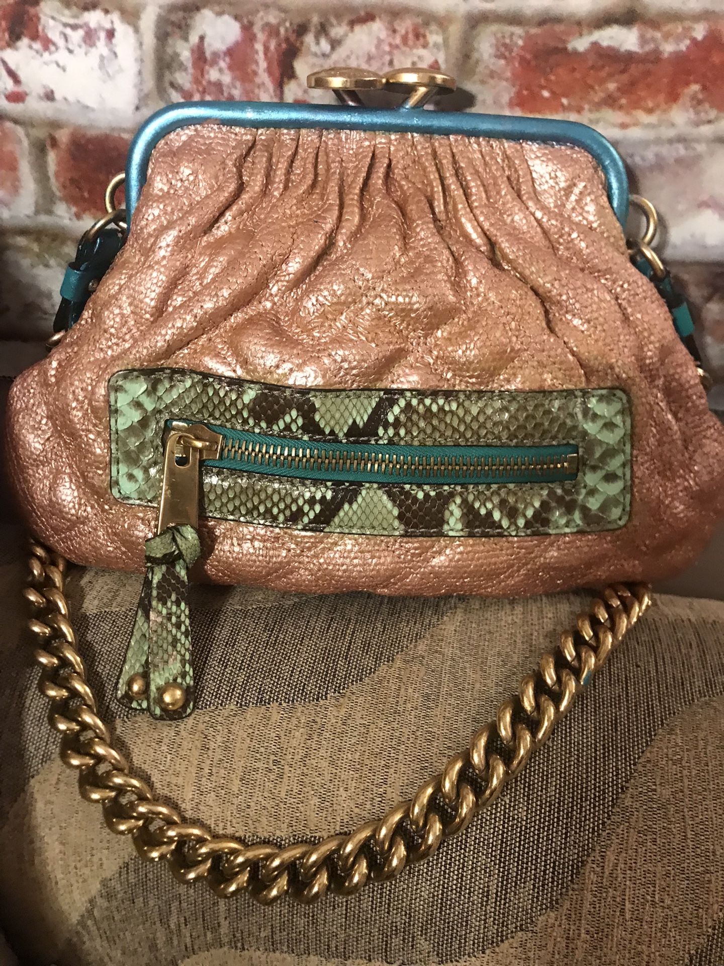 AUTHENTIC Marc Jacobs Genuine Python Turquoise & Pink Quilted Stam Bag