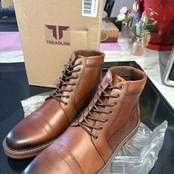 TREADLINE New Brown Leather Cap-Toe Boots(9)