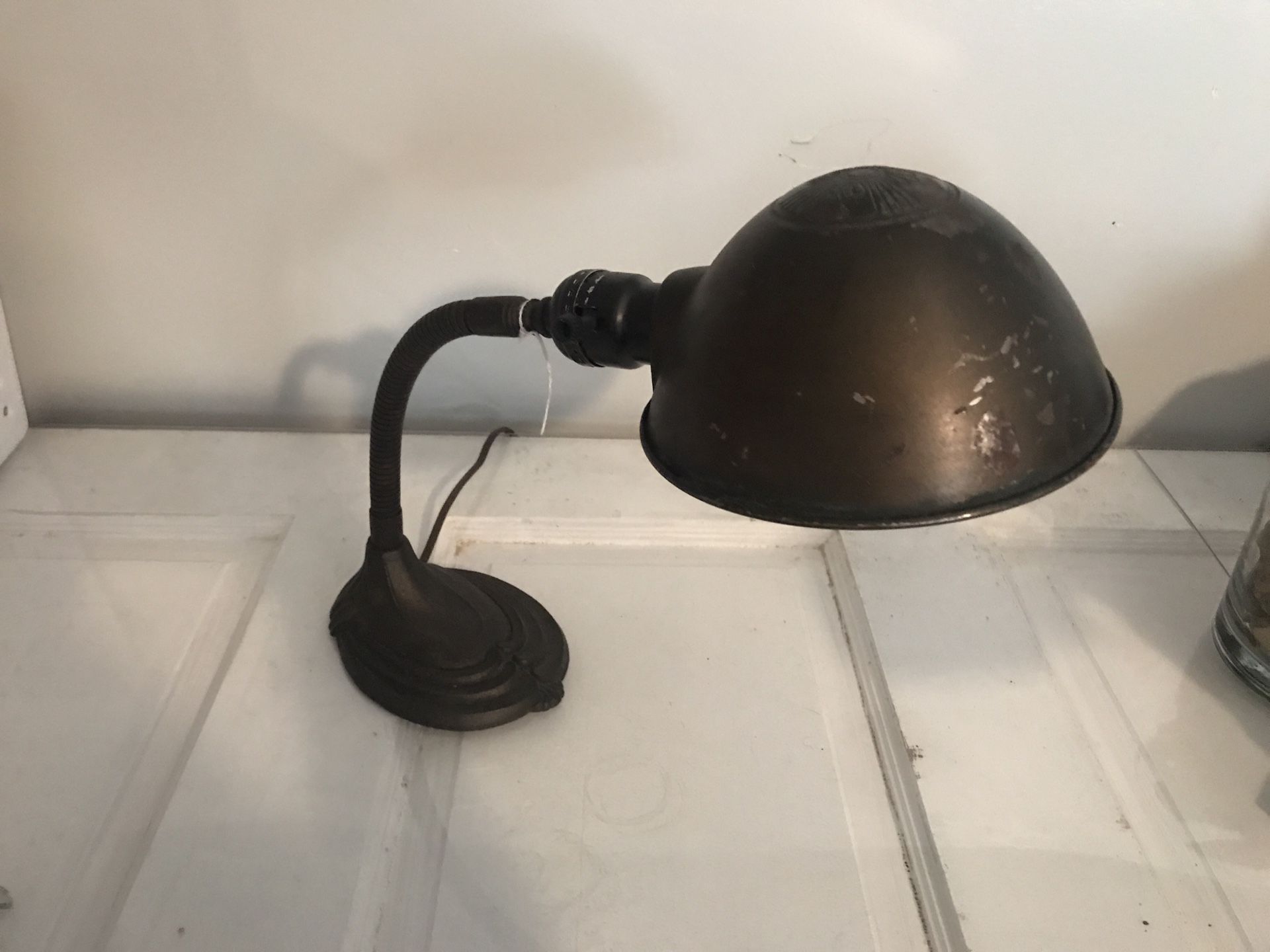 Antique Cast Iron Base Art Deco Goose Neck Desk Lamp