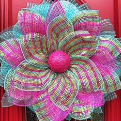 Pink And Mint  Flower Wreath