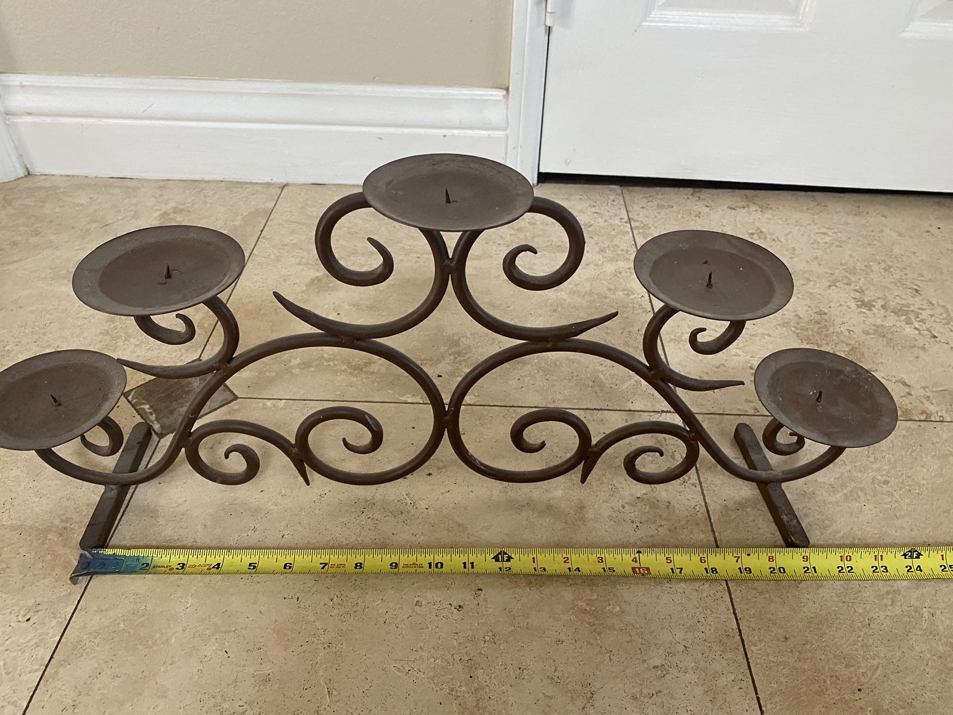 Brown Rod Iron 5 Pillar Candle Holder