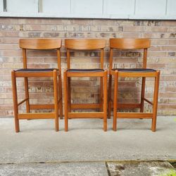 Set Of 3 Mid Century Modern Teak Barstools Bar Stools Vintage